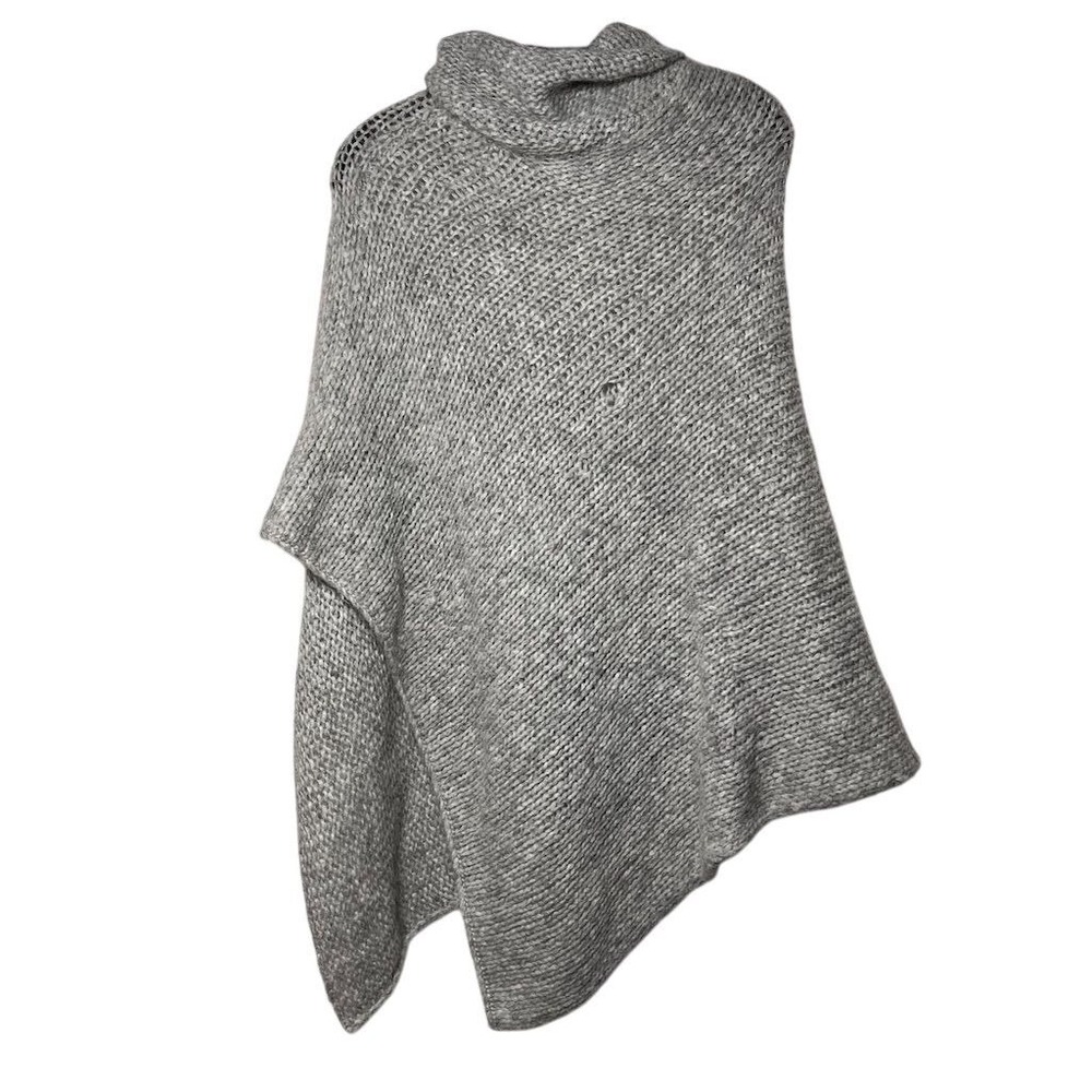 Incalpaca tpx  Gray Turtleneck Poncho Sweater Cape L/XL Asymmetric Hem